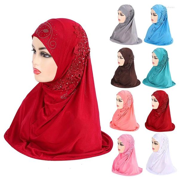 Abbigliamento etnico Donna Foulard musulmano Copricapo Applique in pizzo Strass Foulard Interno Hijab Caps Sciarpa islamica Cap Bone Bonnet Turbante