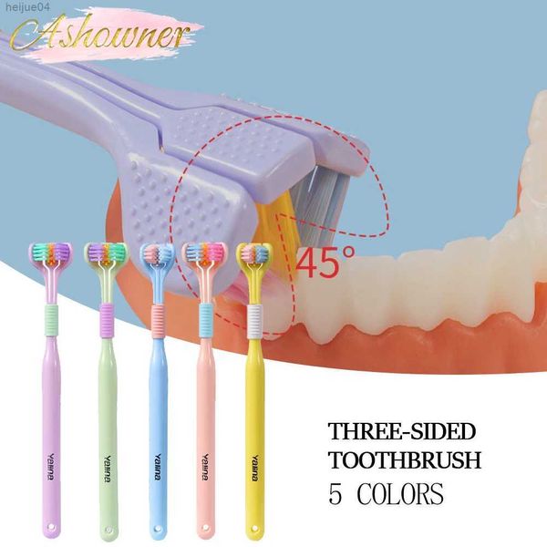 Escova de dentes 3d estéreo de três lados pbt ultra fino cabelo macio adulto escovas de dentes raspador de língua limpeza profunda escova de dentes de cuidados orais