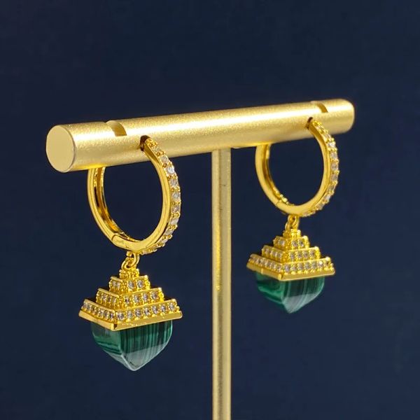 Artesanato de alta qualidade cor dourada estilo quadra retrô brinco verde azul preto pirâmide brincos para mulheres joias da moda (dj1608)