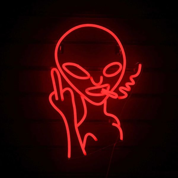 Led Neon Sign Alien Sigara Neon Tasarım Ev Ooffice Oyun Odası Bbar Club Boys Yatak Odası Müzik Stüdyosu Hediye Tatil Dekorasyon Aydınlatma YQ240126