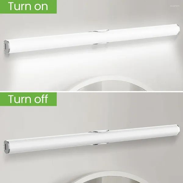 Lampada da parete a LED per protezione degli occhi, ricarica USB, interruttore tattile da comodino, specchio dimmerabile, senza fili, IP44 impermeabile per il bagno di casa