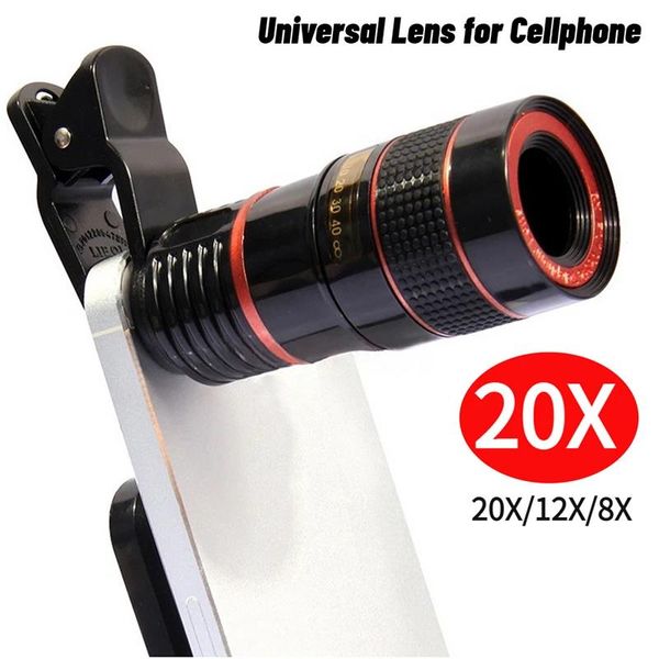 Fotocamera per telefono Teleobiettivo 20x 12x 8x Zoom Clip Obiettivo Monoculare Universale Kit di lenti per telescopio ottico per iPhone 15 14 13 12 Plus Samsung S21 S22 S23 S24 Cellulari