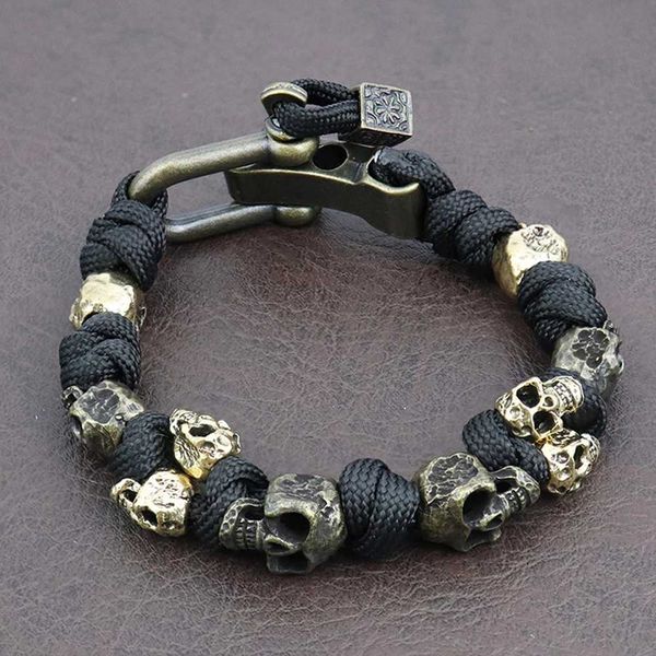 Armreif Einzigartiges Design Schädel Armbänder Männer Vintage Einstellbare Handarbeit Gewebt Armband Punk Rock Motorrad Männlichen Schmuck Geschenk Dropshipping 240125