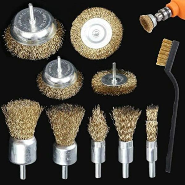 Mills 10 teile/satz Messing Pinsel Draht Räder Bürsten Bohrer Dreh Werkzeuge Graveur Schleifer Polieren Metall Rost Entfernung Pinsel Set Werkzeuge pinsel