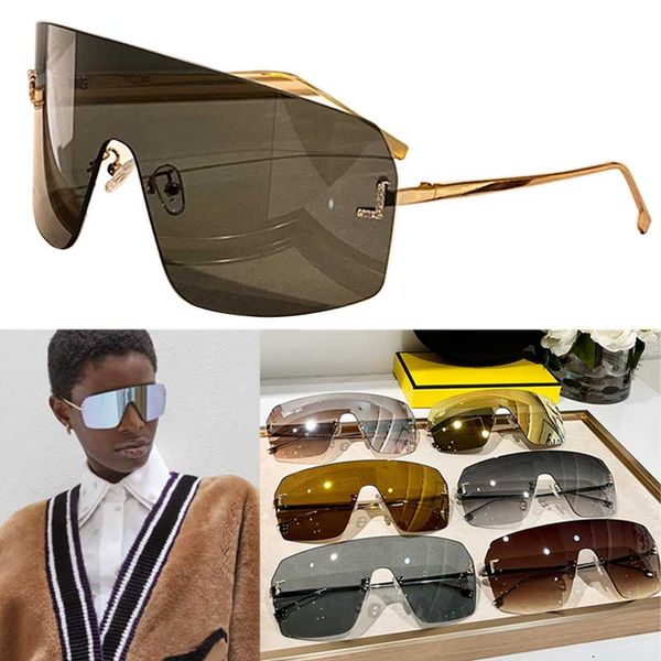 First Crystal Gold Shield Sonnenbrille FE4121US Designer-Frauen-Masken-Sonnenbrille, rahmenloses Design, Metalllinsenbeine, UV400, Damenbrille, Lunettes de soleil pour femme