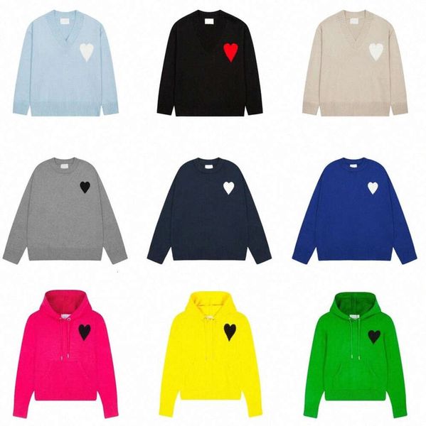 2024 Herrenpullover Paris Modedesigner Strickpullover Gesticktes rotes Herz Einfarbig Große Liebe Rundhalsausschnitt Kurzarm 66