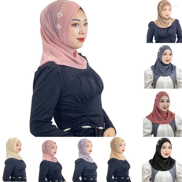 Roupas étnicas Pull On Ready Wear Instant Hijab Mulheres Muçulmanas Turbante Beads One Piece Amira Chapéu Xale Islâmico Femme Capa Completa Headwrap