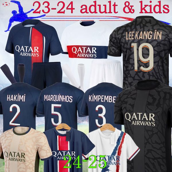 23 24 MBAPPE Lee Kang In 3 maglie da calcio SANCHES 2023 2024 HAKIMI FABIAN ASENSIO casa lontano MARQUINHOS VERRATTI terzo RAMOS giocatore uomo bambino kit 16-4XL