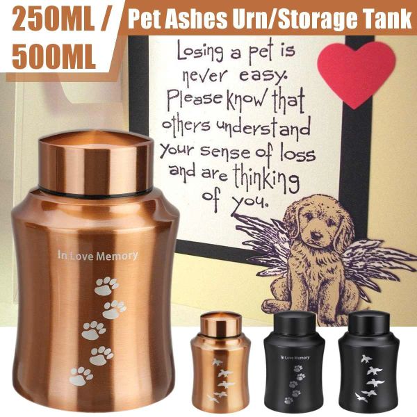 Prodotti Oro/Nero Urne in acciaio inossidabile Animali domestici Cane Gatto Uccelli Topo Cremazione Ceneri Urna Cofanetto ricordo Colombario Memoriali per animali domestici 250 / 500ML