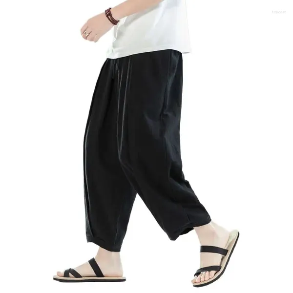 Мужские брюки 2024, летние широкие брюки в японском стиле, уличная одежда из хлопка и льна, брюки больших размеров, винтажные повседневные M-7XL, 10 цветов