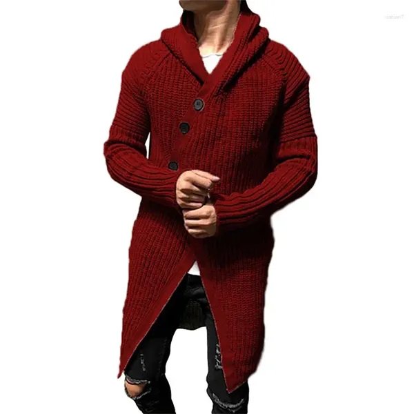 Männer Pullover Männer Pullover Mantel Frühling Herbst Feste Lose Strickjacke Gestrickte Casual Langarm Einreiher Split Mit Kapuze