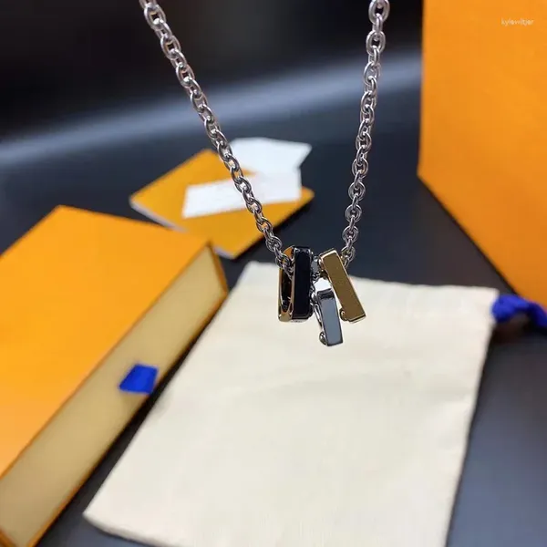 Collane con ciondolo Collana quadrata a tre colori in argento sterling per amanti maschili e femminili Accessori per gioielli con ciondoli