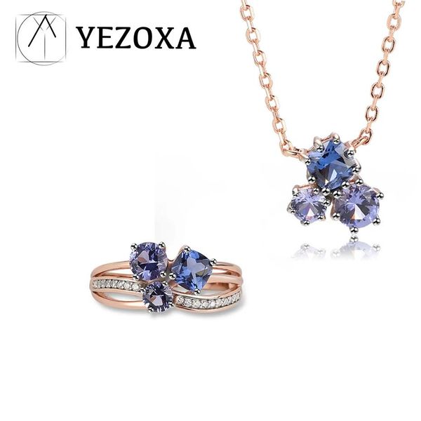 Charme Sterling Sier Conjuntos de Jóias Criado Tanzanite Pedra Preciosa Brincos Delicados para Mulheres Jóias Finas Rosa Chapeamento de Ouro