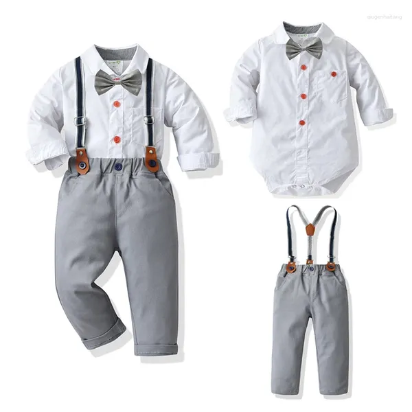 Roupas conjuntos de roupas de bebê roupas de menino Rodper Suspenders Calças 2pcs Roupa formal Party Treche Bow Kids Vestido de aniversário nascido 0-3y