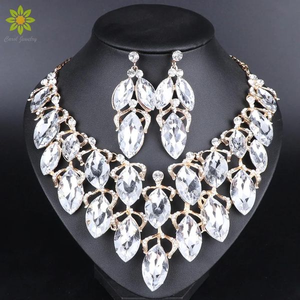 Charme moda indiana jóias colar de cristal brincos conjuntos de jóias de noiva para noivas festa de casamento acessórios decoração