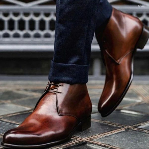 Stivali di design di marca da uomo alla caviglia moda tacchi grossi stringati scarpe da lavoro casual per uomo festa di nozze retrò maschile