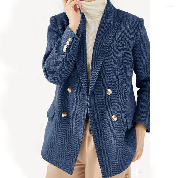 Damenanzüge, Fischgräten-Blazer, elegante Damen-Jacken, Mantel, großes Revers, luxuriöse Kleidung, zweireihig, 1-teiliges Set für Damen