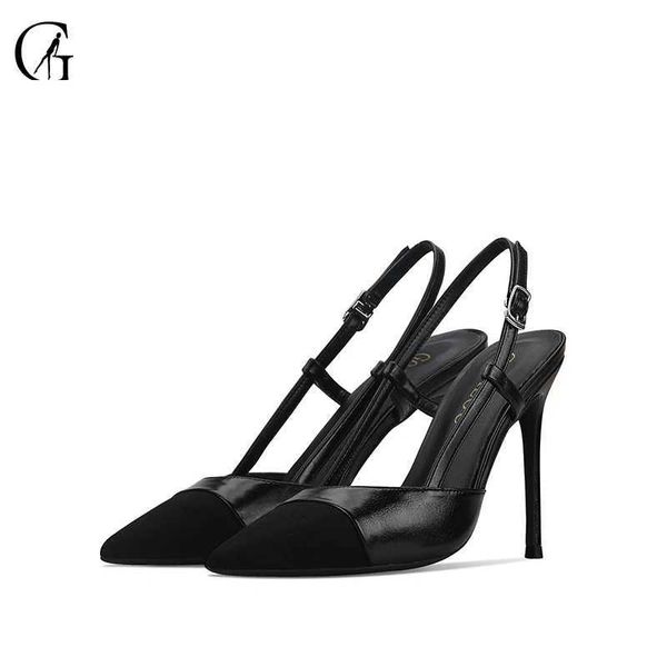 Sandálias GOXEOU Bombas femininas Slingback Black Pointed Toe 6 8 10 CM Salto Alto Festa Sexy Boate Moda Escritório Senhora Sapatos Tamanho 32-46 J240126