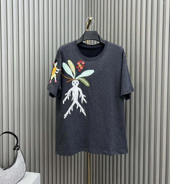 Männer T Shirts Frauen Stickerei Oansatz Kurzarm T-shirts Süße Hit Farbe Frühling Casual Chic Strand Stil Luxus Tops