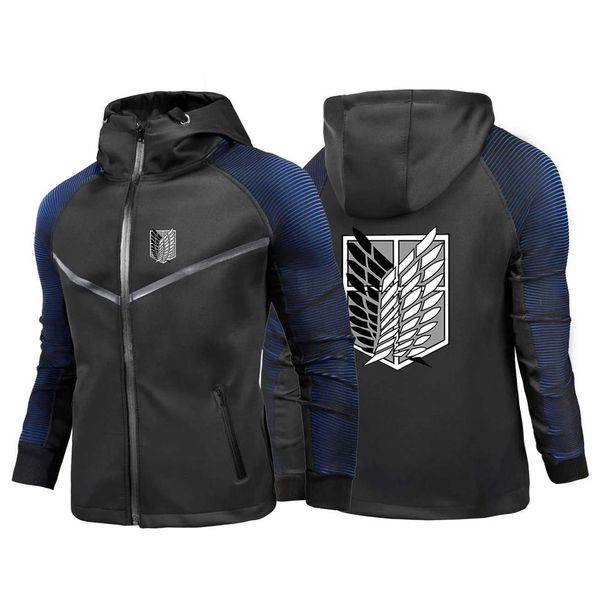 Felpe con cappuccio da uomo Felpe Anime Attack on Titan Stampato Giacca da corsa da uomo Giacca di alta qualità Casual Personalità Gradiente Impermeabile Cappotto Harajuku J240126