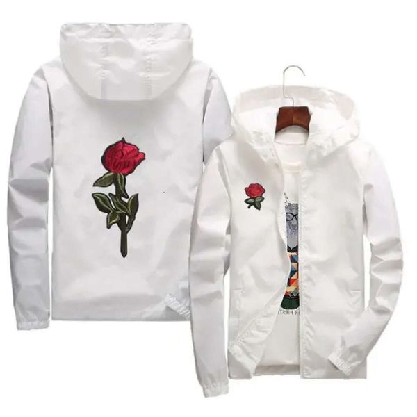 Rosa jaqueta blusão masculino e feminino nova moda branco e preto rosas outwear casaco 58