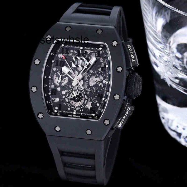 Relógio de luxo 7750 masculino Rm11-03 tamanho com cronometragem 40x50x16mm rm011 movimento totalmente automático fibra de carbono