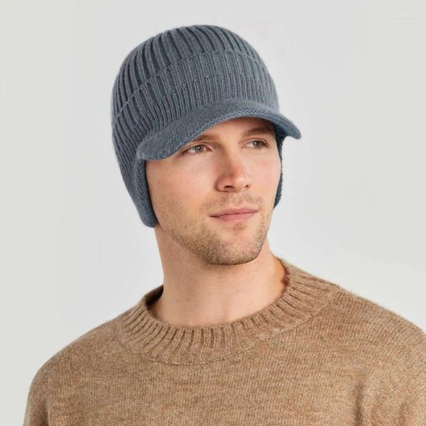 Береты мужские зимние вязаные защитные кепки для ушей толстые шапочки шляпа с короткими полями шляпа с короткими полями для езды на велосипеде плюшевые сохраняют тепло