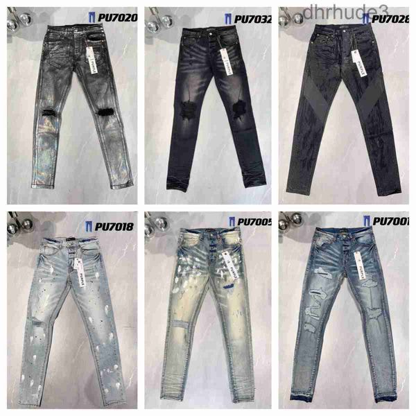 Lila Jeans für Herren, Designer-Slim-Fit-Kleidung, Designer-Jeans, Röhrenhosen, Herren und Damen, Panther-Druck, lang, Distressed-Baumwolle, Stickerei, Hip Hop KIIY WWJB WWJB