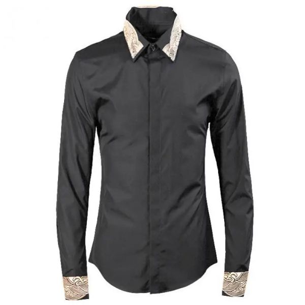 Nova chegada de alta qualidade gola bordada camisas masculinas camisas casuais pintados à mão moda manga longa algodão plus size 3xl 4xl