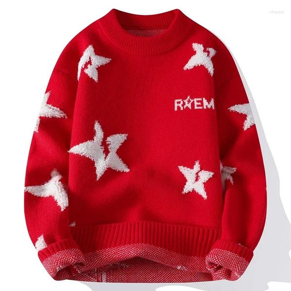 Herrenpullover Herbst Winter High End Luxus Kaschmir Rollkragenpullover Fashion Star Print Lose Dicke Warme Herren Weihnachtspullover