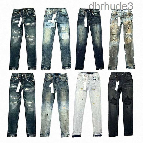 Jeans firmati Uomo Viola Donna Pantaloni lunghi impilati Ksubi Jeans strappati High Street Retro Paint Spot Patch Hole Denim Streetwear Silm Piedi Micro elastico 7XPY ZY7D