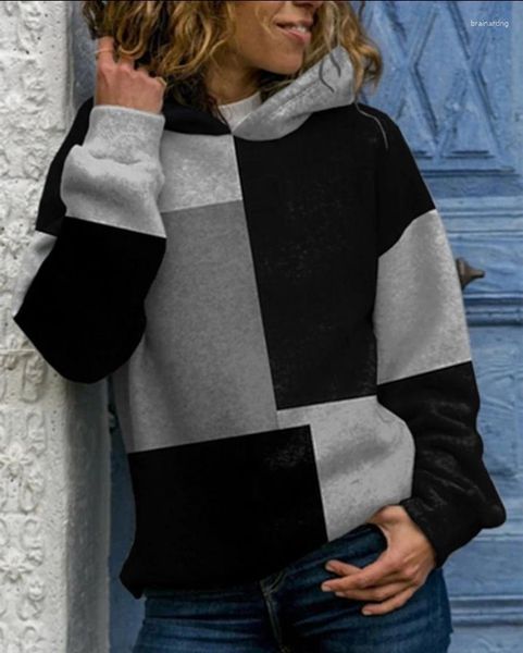 Женские свитера, модная толстовка с цветными блоками, с длинными рукавами, весна 2024, последний повседневный стиль, повседневный топ с геометрическим узором