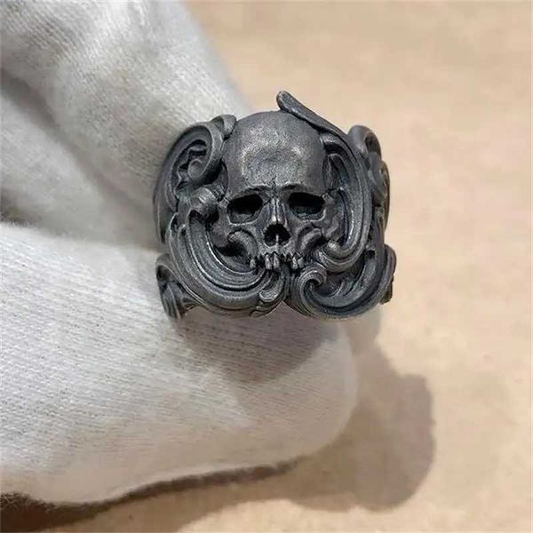 Anillos de banda EYHIMD Mens Calvarium Skull Ring Negro 316L Anillo de acero inoxidable Gothic Biker Motorcycle Band Mujeres Hombres Joyería Regalo 240125