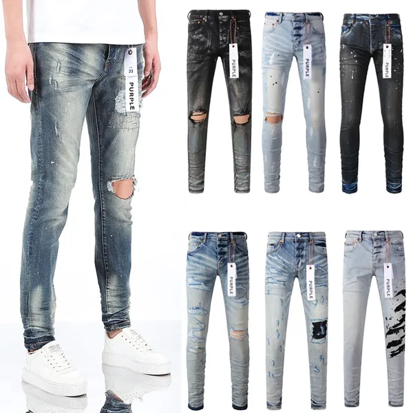 Calças de brim roxas jeans de grife para homens jeans de marca roxa jeans roxos homens verão buraco de alta qualidade bordado roxo jeans calças jeans masculinas