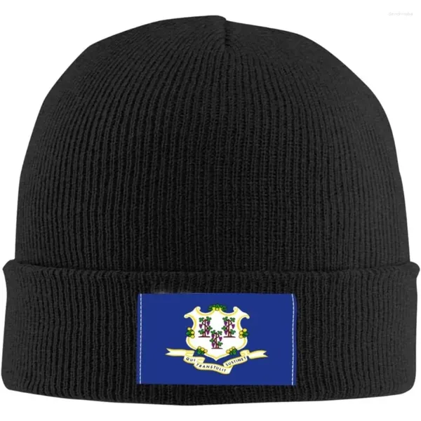 Berets Bandeira de Connecticut Beanie Chapéu para Homens Mulheres Quente Cozy Knit Skull Cap Acrílico Chapéus de Inverno