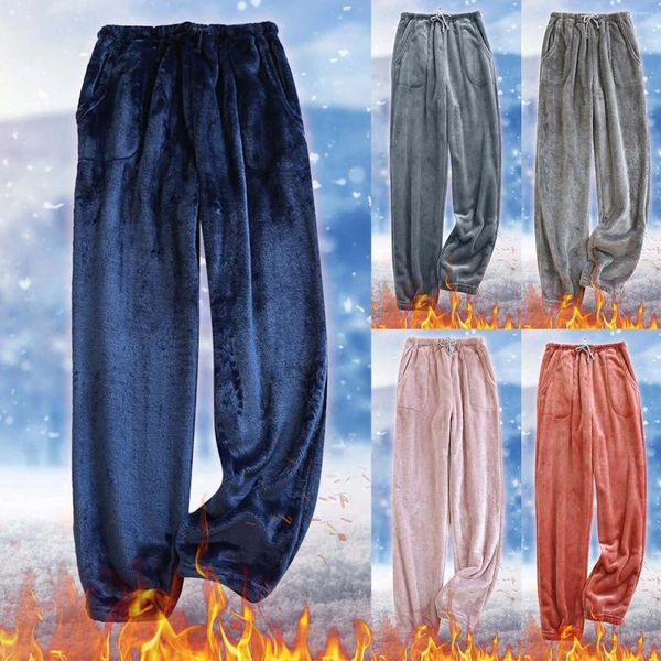 Damen-Nachtwäsche, Damen-Pyjamahose, Herbst- und Winter-Flanell-Hosen mit weitem Mund, große Größe, lockere, warme, dicke Pyjama-Pyjamas aus Korallenvlies