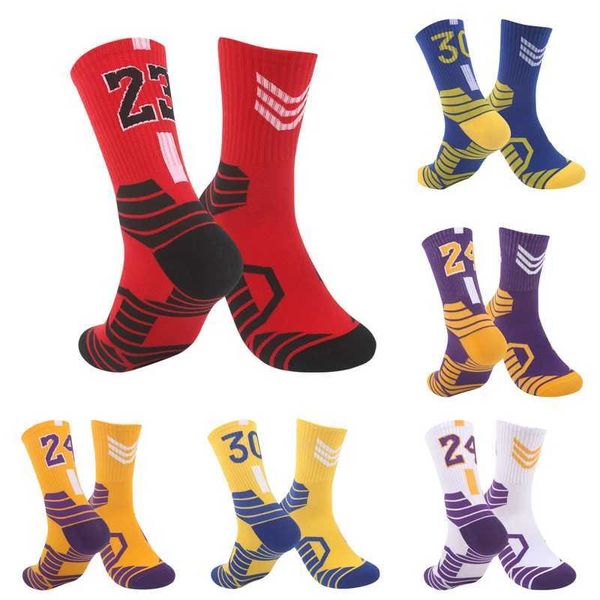 Spor çorapları 1pair erkek basketbol çorapları numara 23 baskılı moda spor çorapları yq240126