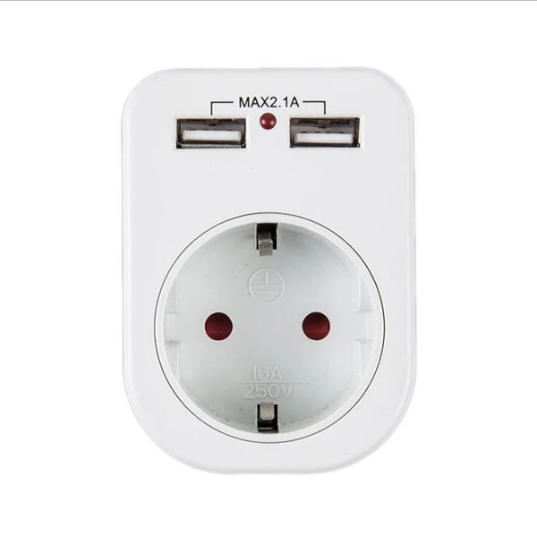 Plugue de conversão padrão da ue com extensão dupla usbsocket 2 usb tipo europeu adaptador de energia conversor estendido soquete sem fio 240126