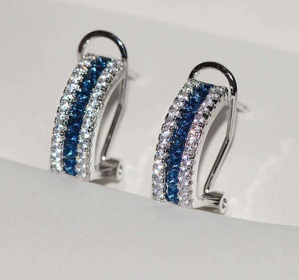 2024 NEUER Trend Blau Weiß AAA Zirkonia Silber Platte Ohrstecker Einfache Regenbogen Ohrringe Für Frauen Gefüllt BOHO Schmuck L230620