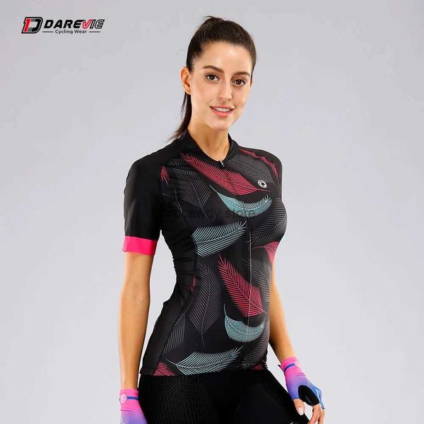 Homens camisetas Darevie Ciclismo Jersey Laser Corte Seve Crafts Mulheres Ciclismo Jersey Breathab Slim Fit Quick Dry Pro Team Bike JerseyH24126