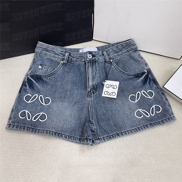 Clássico bordado shorts jeans para mulheres de alta qualidade calças jeans moda senhora menina calça curta streetwear