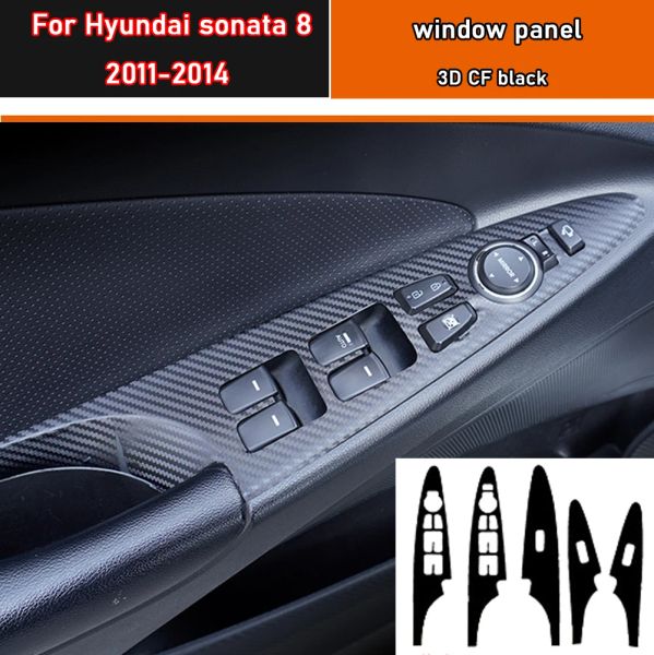 Estilo do carro preto carbono decalque botão de elevação da janela do carro interruptor painel capa guarnição adesivo 4 pçs/set para hyundai sonata 8 2011-2014