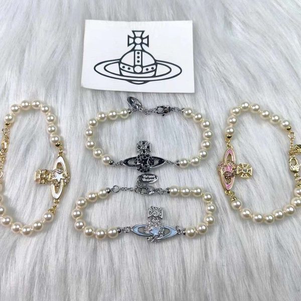 Designerin Viviane Westwoods Viviennr Empress Dowager Xis Neues buntes fünfzackiges Stern-Saturn-Perlen-Halsketten-Armband Damen-Licht-Luxus-Modestil High Editi