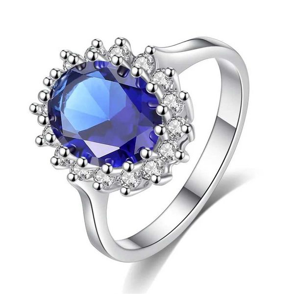 Anéis de banda Princesa Diana William Kate Middleton Criado Anel Azul Encantos Noivado Casamento Mulheres Jóias 240125