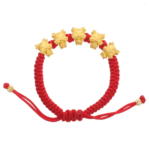 Braccialetti con ciondoli Bracciale in corda rossa intrecciata con drago per i dodici segni zodiacali dell'anno di nascita: cinque uomini e donne cinesi
