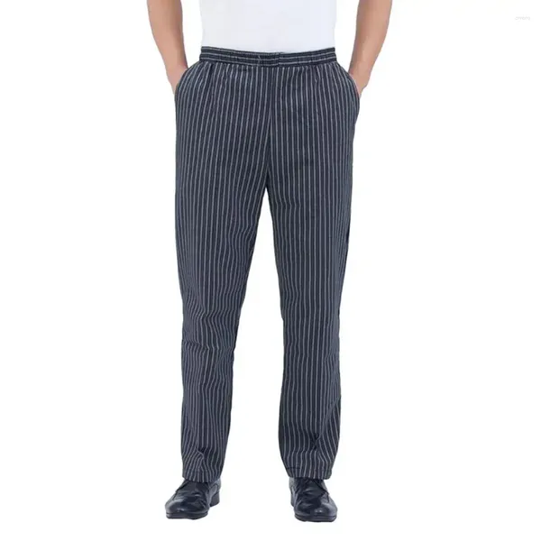 Calças masculinas unissex chef com cintura elástica tecido bolsos seguros para uniformes de cozinha de serviço de restaurante