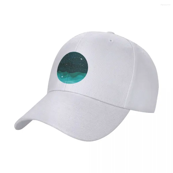 Ball Caps Yıldızlı Okyanus Deniz Teal Yelkenli Suluboya Deniz Dalgaları Gece Beyzbol Kapağı Black Beach Vintage Erkek Şapkaları Kadınlar