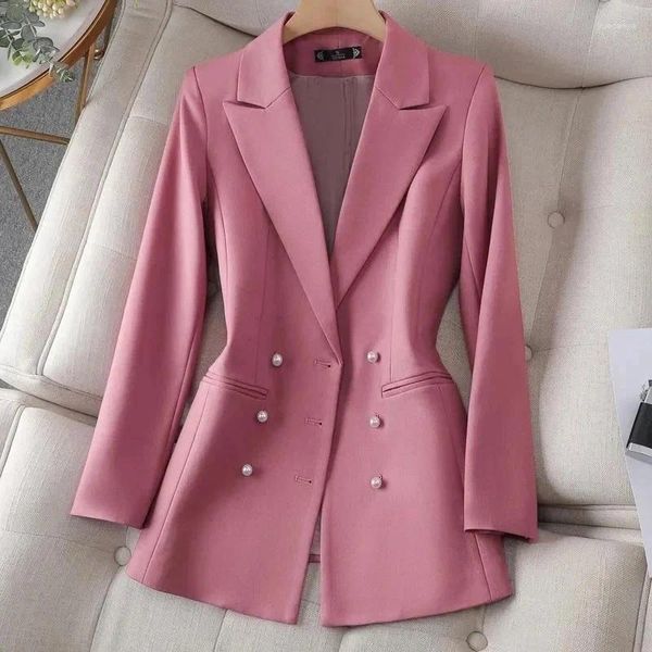 Kadın Suits S-4XL Kadınlar Blazer Çift Kelime Kelime Ceket İnce Bahar Sonbahar Ofis İşi ​​Siyah Bej Pembe