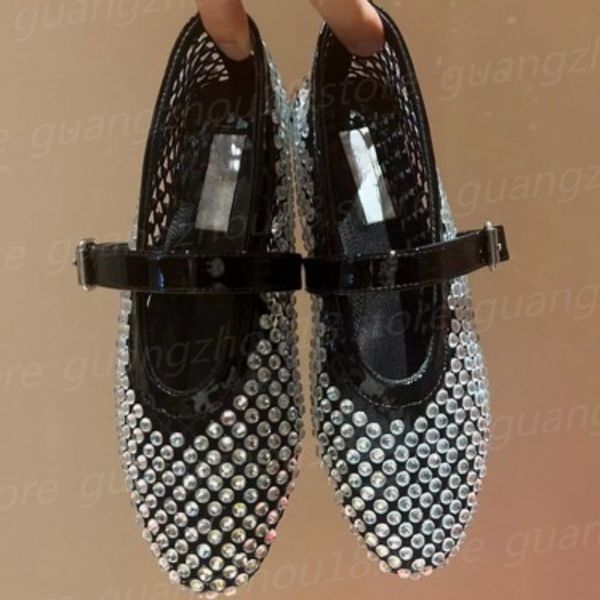 Ballerine con punta tonda di design di alta qualità Mocassini con borchie inseriti in diamanti Appartamenti casual di lusso progettati per le donne 25905