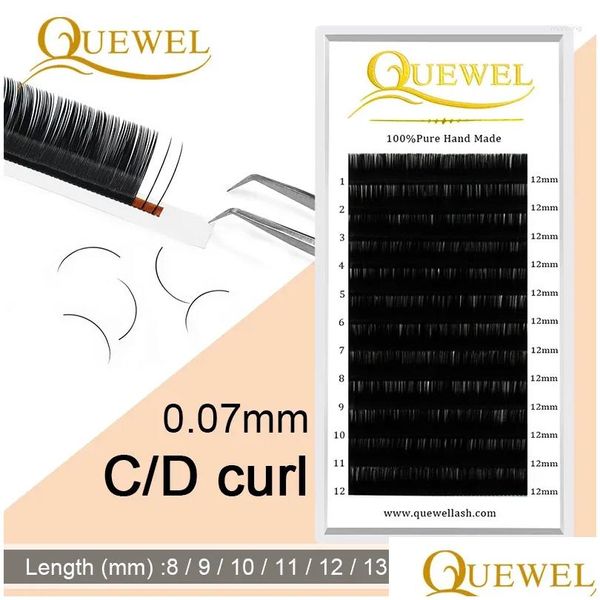 Cílios postiços quewel 0.07mm extensão de cílios 12 linhas / bandeja 8-15 misturada c / cc / d onda volume de seda cílios maquiagem falso vison gota deliv otytx